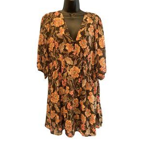 Auguste womens dress baby doll style floral  large 3/4 sleeve